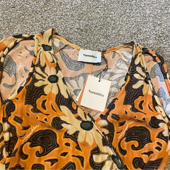 Nanushka Ira wrap dress boho retro 70s western flower child wedding cocktail - Picture 5 of 9